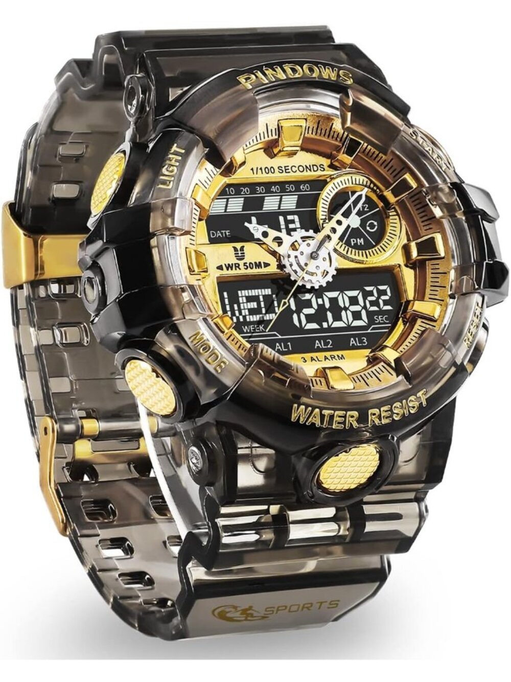 Men's Black Analog Quartz Digital Sports LED Waterproof Countdown Wrist Watch